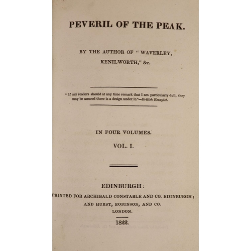 148 - °  Scott, Sir Walter - Peveril of the Peak. 1st edition. 4 vols. Quarter calf and cloth with gilt to... 