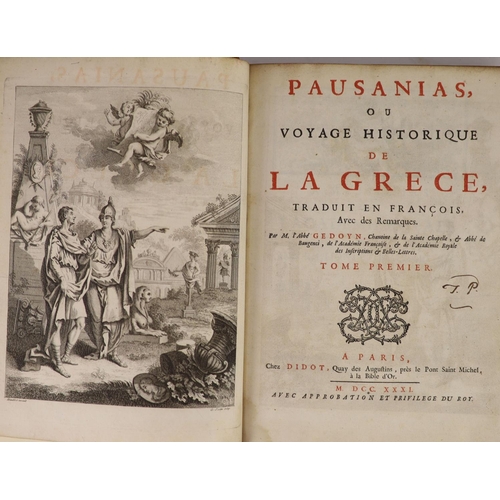 217 - °  Gedoyn, M. Abbe - Pausanias, ou Voyage de La Grece, traduit en Francais ... 2 vols. 3 folded maps... 