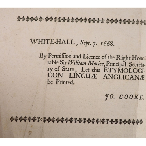 222 - °  Skinner, Stephen - Etymologicon Linguae Anglicanae... head & tailpiece decorations, licence leaf ... 