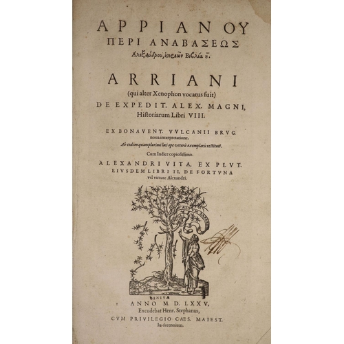 230 - °  Arrianus, Flavius - (Gk. title) De Expedit. Alex. Magni, Historiarum libri VIII ... engraved titl... 