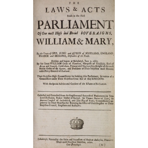 254 - °  [Scotland] Laws and Acts (of Scotland)' approx. 12 various, William & Mary (1689) - Ann (1707). e... 