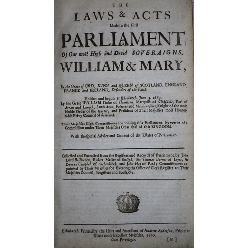 254 - °  [Scotland] Laws and Acts (of Scotland)' approx. 12 various, William & Mary (1689) - Ann (1707). e... 