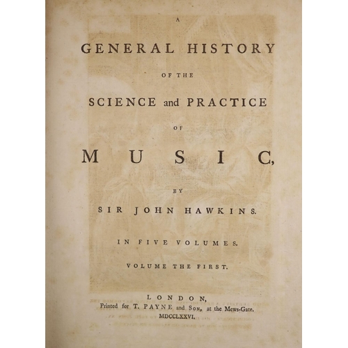 281 - °  Hawkins, John - A General History of the Science and Practice of Music. 5 vols, complete with eng... 