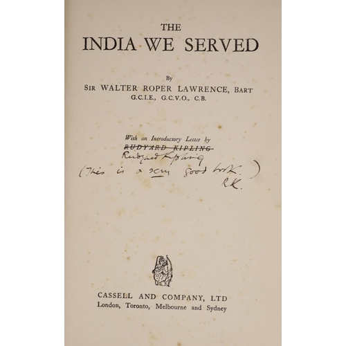 50 - °  Lawrence, Sir Walter Roper - The India We Served, 8vo, quarter cloth, with d/j, introductory lett... 