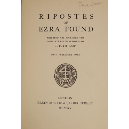 62 - °  Pound, Ezra - Ripostes, 1st edition, one of 400, papers wrappers, with a Cubist design by Dorothy... 