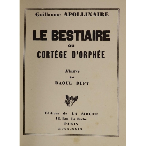 69 - °  Apollinaire, Guillaume - Le Bestiaire ou cortège dOrphee, one of 1250, illustrated with 32 wood ... 