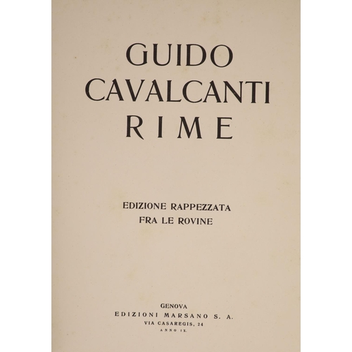 73 - °  Pound, Ezra (editor) - Guido Cavalcanti Rime, 1st edition, 4to, dull red card wraps, 40 plates, o... 