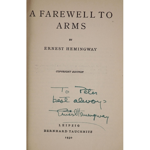 87 - °  Hemingway, Ernest - A Farewell to Arms, 8vo, paperback, title with authors presentation inscripti... 