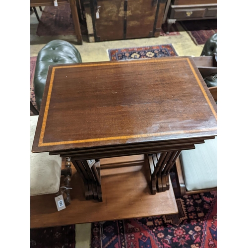 104 - A quartetto of Edwardian satinwood banded mahogany tea tables, width 53cm, depth 35cm, height 68cm... 