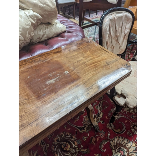 107 - A Regency rectangular inlaid mahogany folding card table, width 91cm, depth 44cm, height 75cm... 