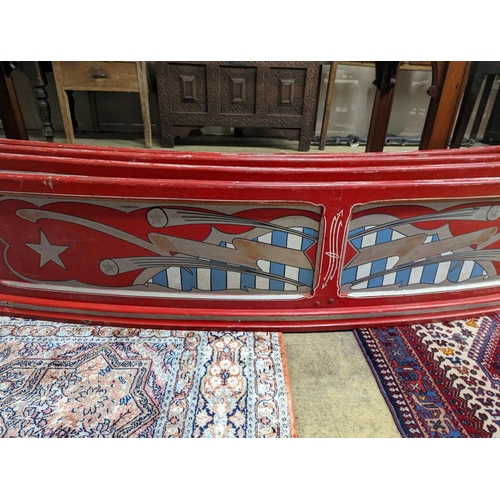 117 - Four vintage painted fairground boards. Length-183cm, Height-39cm.