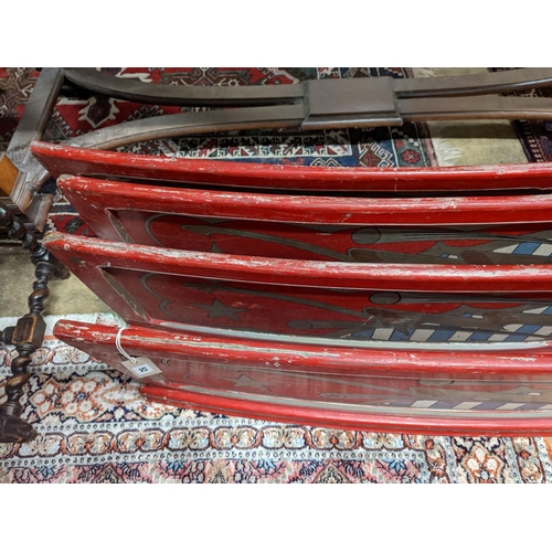 117 - Four vintage painted fairground boards. Length-183cm, Height-39cm.