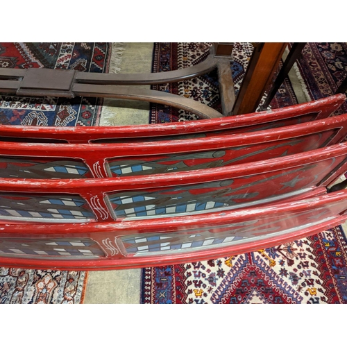 117 - Four vintage painted fairground boards. Length-183cm, Height-39cm.