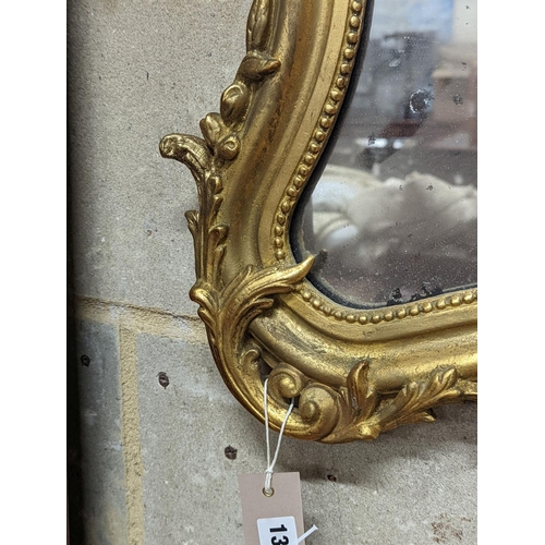 138 - A 19th century French giltwood and gesso cartouche wall mirror, width 51cm, height 66cm