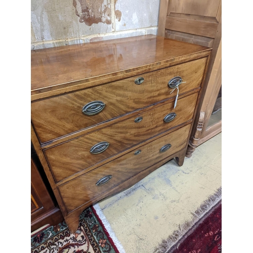 140 - A George III mahogany three drawer chest, width 91cm, depth 50cm, height 88cm