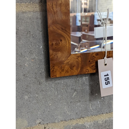 155 - A modern rectangular wall mirror in burr walnut frame, width 50cm, height 73cm