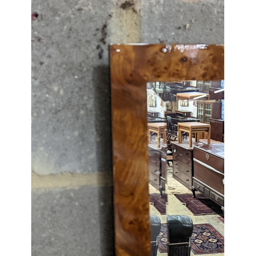 155 - A modern rectangular wall mirror in burr walnut frame, width 50cm, height 73cm