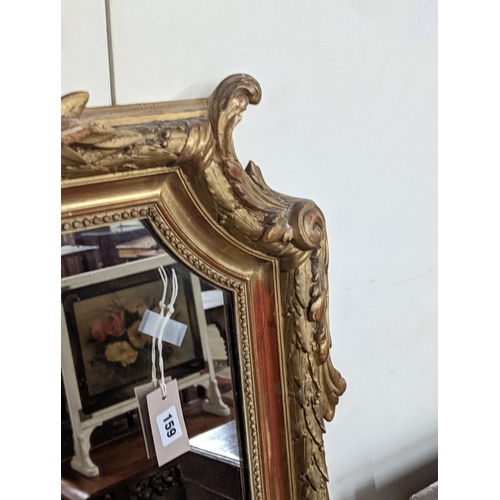 159 - A 19th century French carved giltwood overmantel mirror, width 100cm, height 150cm