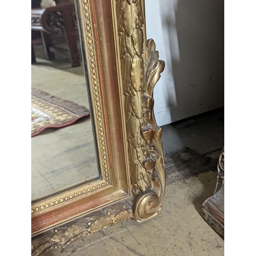 159 - A 19th century French carved giltwood overmantel mirror, width 100cm, height 150cm