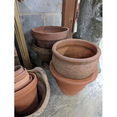 160 - A collection of approximately 20 assorted terracotta garden planters, largest diameter 35cm... 