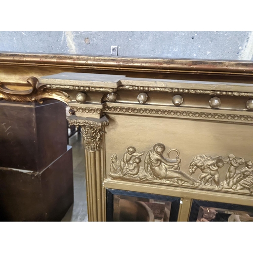 162 - A Regency triple plate overmantel mirror, width 134cm, height 94cm