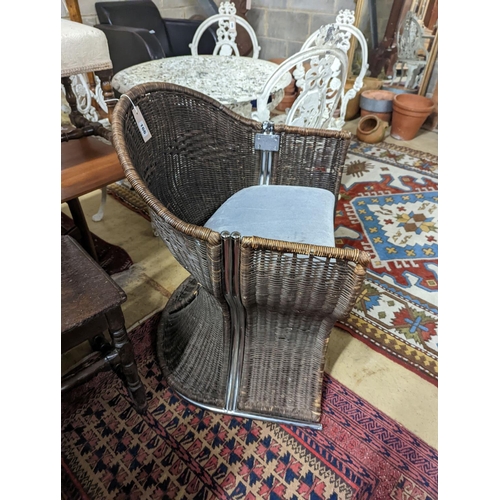 166 - A rattan and chrome conservatory chair, width 60cm, depth 50cm, height 73cm