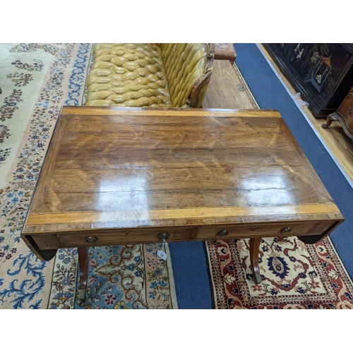 177 - A Regency satinwood banded rosewood sofa table, width 101cm, depth 60cm, height 74cm