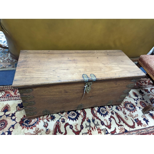 178 - A small Eastern rectangular hardwood trunk, length 92cm, depth 38cm, height 44cm