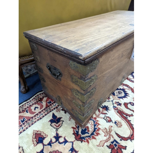 178 - A small Eastern rectangular hardwood trunk, length 92cm, depth 38cm, height 44cm