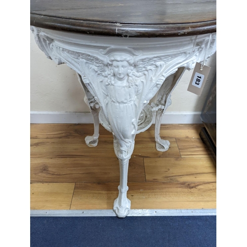 183 - A Victorian white painted cast iron Britannia pub table, diameter 62cm, height 77cm