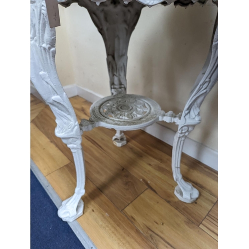 183 - A Victorian white painted cast iron Britannia pub table, diameter 62cm, height 77cm