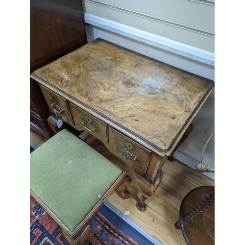 188 - A 1920's Queen Anne revival banded walnut lowboy, width 76cm, depth 51cm, height 75cm together with ... 