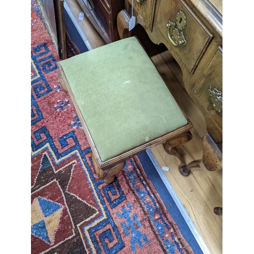 188 - A 1920's Queen Anne revival banded walnut lowboy, width 76cm, depth 51cm, height 75cm together with ... 