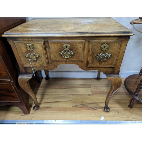 188 - A 1920's Queen Anne revival banded walnut lowboy, width 76cm, depth 51cm, height 75cm together with ... 