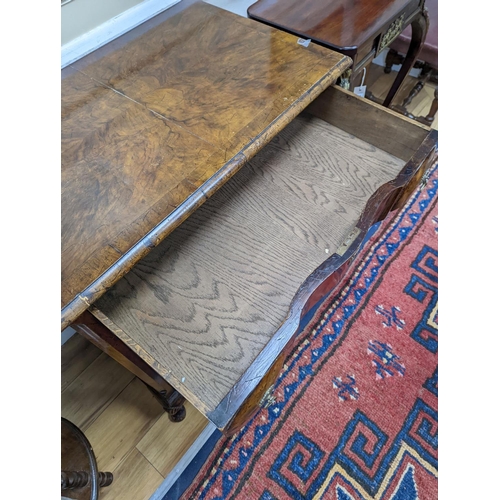 190 - An early 20th century Queen Anne revival banded walnut shaped front chest, width 77cm, depth 46cm, h... 