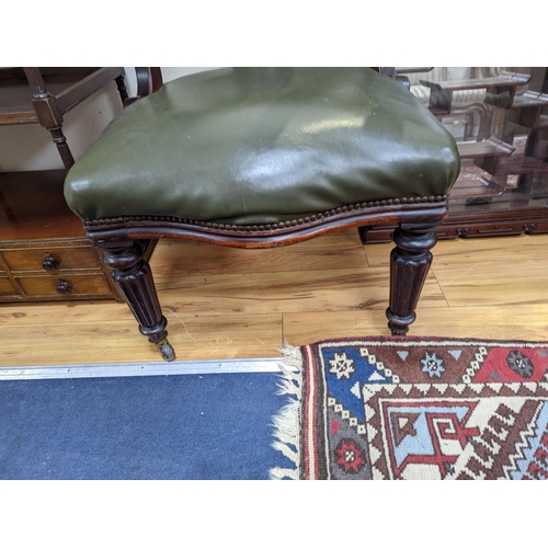 195 - A Victorian mahogany tub framed chair upholstered in green leather, width 60cm, depth 58cm, height 6... 