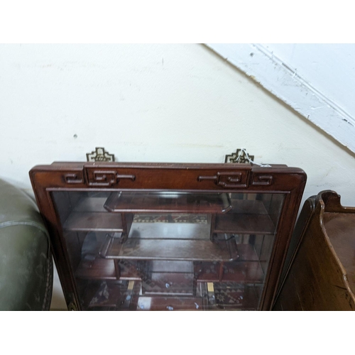 196 - A Chinese glazed hardwood wall display cabinet, width 50cm, height 85cm