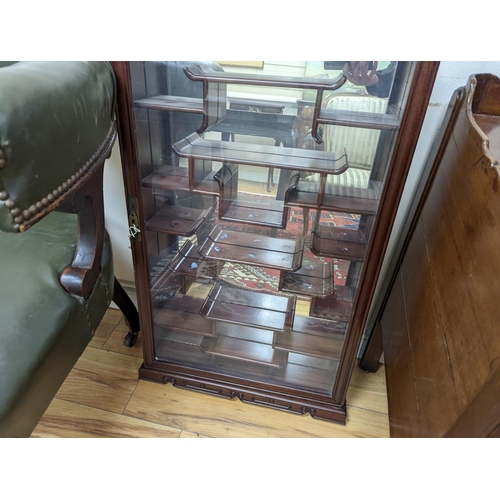 196 - A Chinese glazed hardwood wall display cabinet, width 50cm, height 85cm