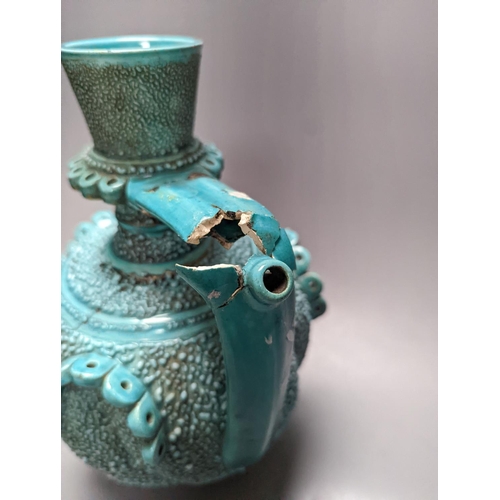 251 - A Zsolnay turquoise glazed ewer (a.f.) 30cm