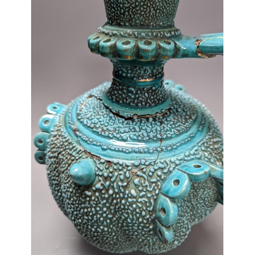 251 - A Zsolnay turquoise glazed ewer (a.f.) 30cm