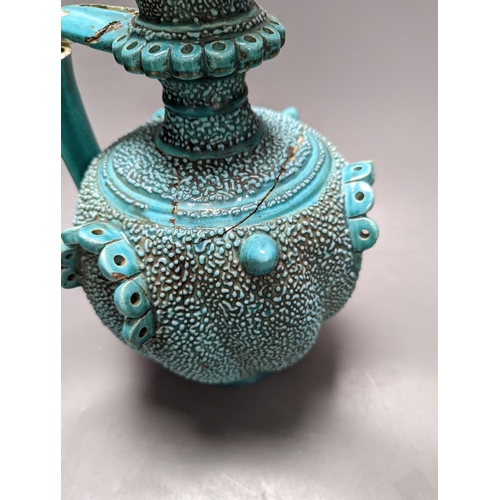 251 - A Zsolnay turquoise glazed ewer (a.f.) 30cm