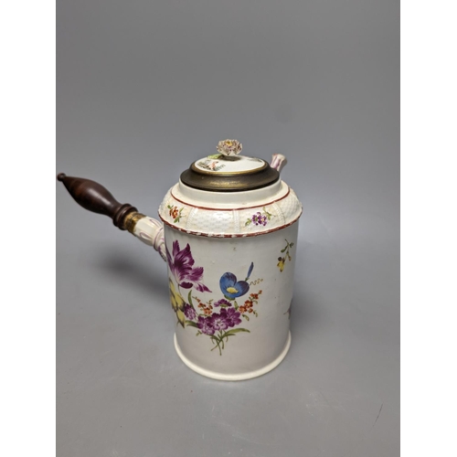 254 - A Ludwigsburg chocolate pot, late 18th century, 18cm, associated ormolu mounted cover