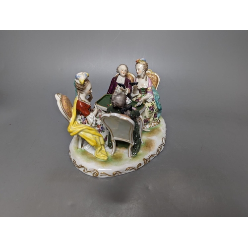 256 - A German porcelain group of figures at a games table 21cm