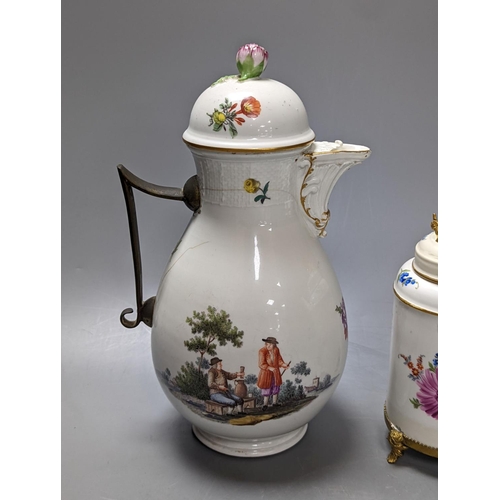 266 - An 18th century Meissen hotwater pots and a Marcolini period coffee or chocolate pot (a.f) tallest 2... 