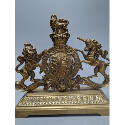 267 - A Victorian bronze Royal Coat of Arms doorstop 28cm