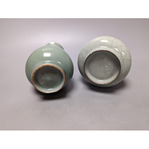 268 - Two Chinese celadon glazed vases, tallest 18 cm