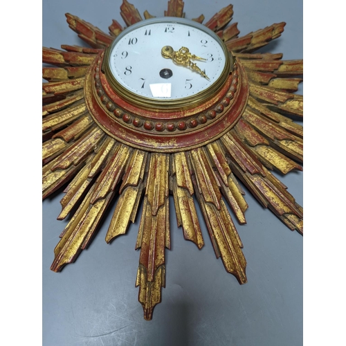 271 - A French giltwood sunburst clock circa 1900 41.5cm