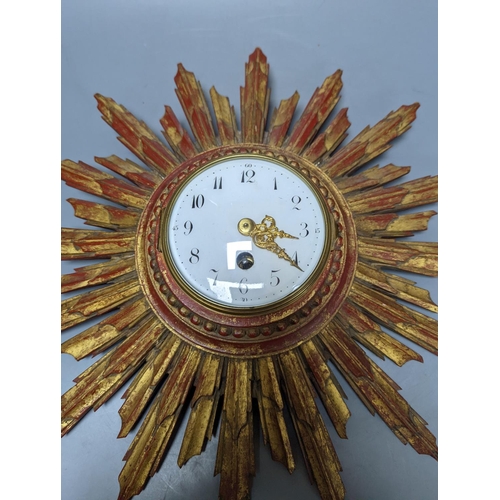 271 - A French giltwood sunburst clock circa 1900 41.5cm