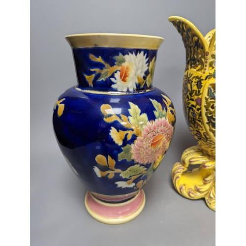 272 - A Varoslod yellow-glazed ewer and a Zsolnay vase 37cm