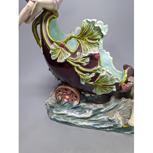 279 - An Austrian or German majolica Triton and nymph figural centrepiece bowl, 39cm tall